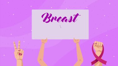 breast cancer awareness month lettering ,4k video animated