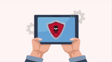 tablet with cyber security tech animation ,4k video animated
