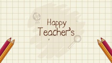 happy teachers day lettering with colors pencils ,4k video animated