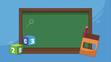 chalkboard with supplies educative animation ,4k video animated