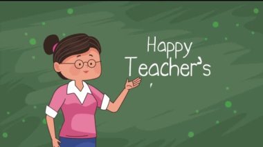 happy teachers day lettering with female teacher ,4k video animated