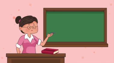 female teacher in classroom animation ,4k video animated