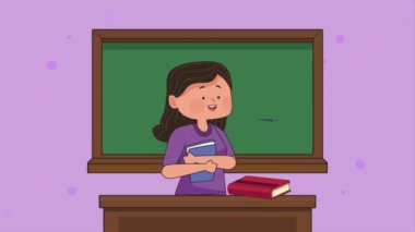 female teacher in classroom animation ,4k video animated