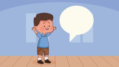 little kid boy with speech bubble ,4k video animated