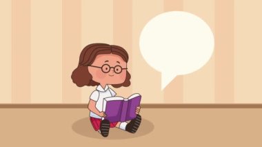little school girl reading book ,4k video animated