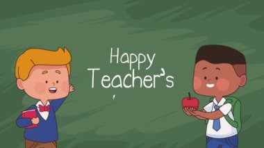 happy teachers day lettering with kids ,4k video animated