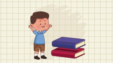 little schoolboy with books character ,4k video animated
