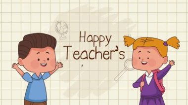 happy teachers day lettering with kids ,4k video animated