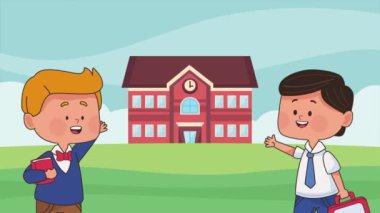little students boys in school ,4k video animated