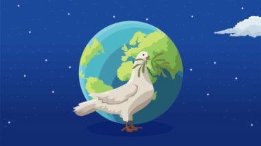 peace day animation with dove and planet ,4k video animated