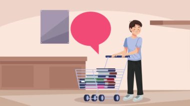 man buying supplies back to school animation ,4k video animated