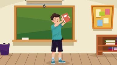 student boy in classroom animation ,4k video animated