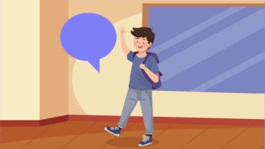 young student boy saludating animation ,4k video animated