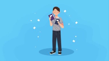 young student with books animation,4k video animated