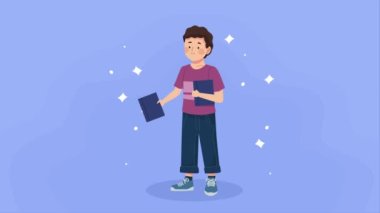 young student with books animation ,4k video animated
