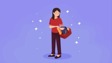 mother buying school supplies animation ,4k video animated