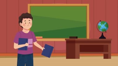 young student with books animation,4k video animated