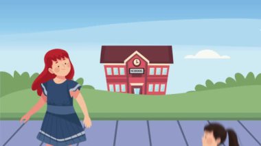 Küçük öğrenciler kız karakterleri animasyon, 4k video animasyonu