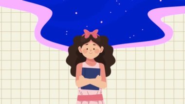 little student girl character animation ,4k video animated