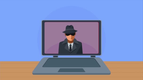 Ноутбук Анімацією Кібербезпеки Відео Анімовані — стокове відео