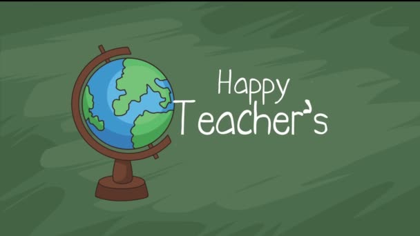 Happy Teachers Day Lettering World Planet Video Animated — Vídeo de Stock