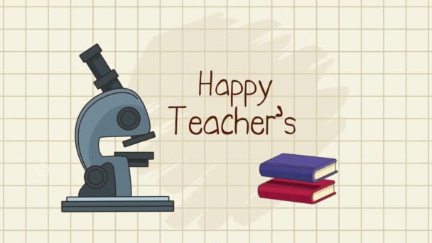 Щасливий День Вчителя Написання Мікроскопом Відео Анімовані — стокове відео