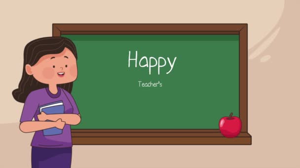 Щасливий День Вчителя Малювання Жіночим Вчителем Відео Анімовані — стокове відео