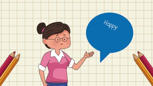 Щасливі Вчителі День Написання Жінкою Відео Анімовані — стокове відео