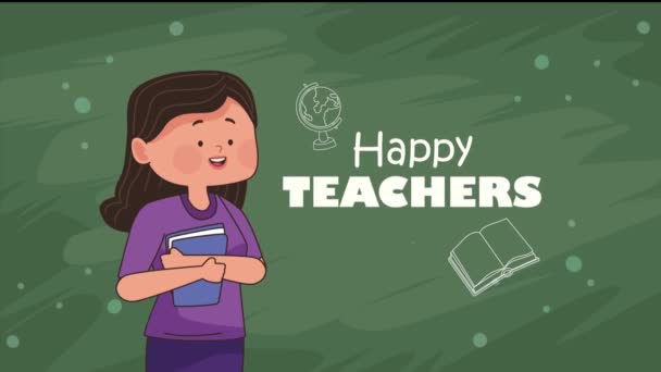 Щасливий День Вчителя Малювання Жіночим Вчителем Відео Анімовані — стокове відео