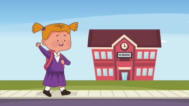 Маленька Блондинка Шкільна Дівчина Персонаж Відео Анімовані — стокове відео