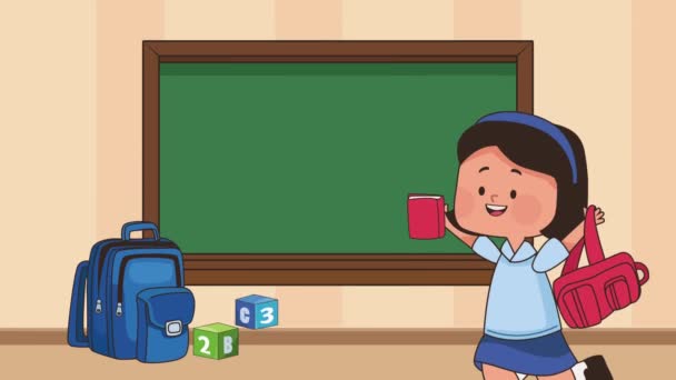 Little School Girl Schoolbag Video Animated — Αρχείο Βίντεο
