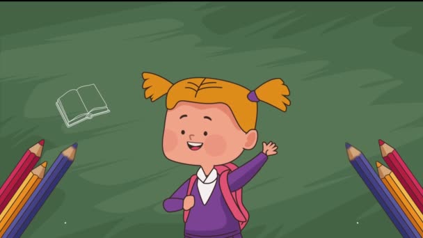 Little Blond School Girl Character Video Animated — ストック動画