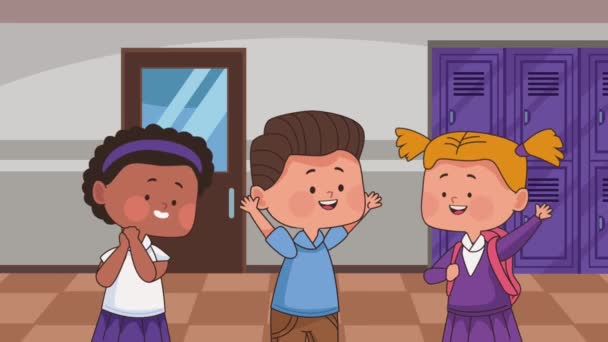 Міжрасові Маленькі Студенти Дитячі Персонажі Відео Анімовані — стокове відео