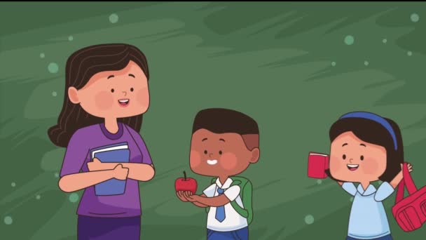 Little Students Couple Teacher Video Animated — ストック動画