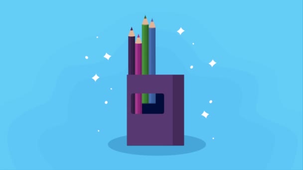 Colors Pencil Box Supply Animation Video Animated — Αρχείο Βίντεο