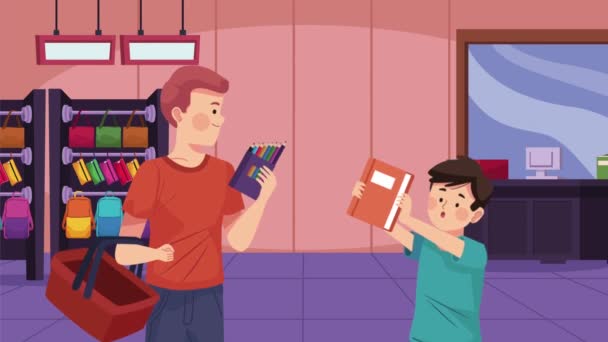 Man Son Buying Supplies Animation Video Animated — Vídeos de Stock