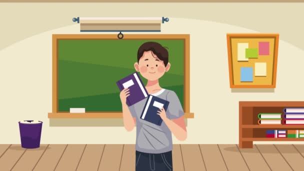 Молодой Студент Книгами Анимации Видео Анимации — стоковое видео