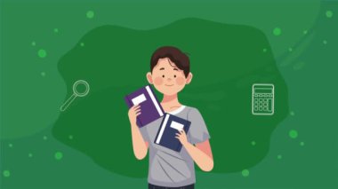 young student with books animation,4k video animated
