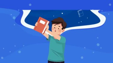 student boy lifting book animation ,4k video animated