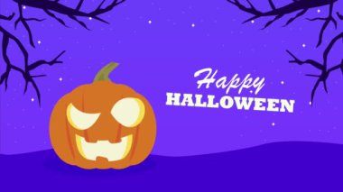 happy halloween lettering with pumpkin ,4k video animated