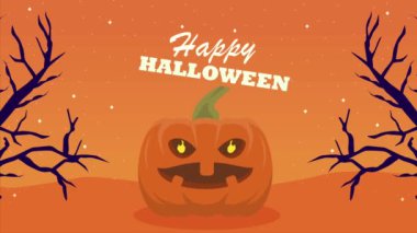 happy halloween lettering with pumpkin ,4k video animated