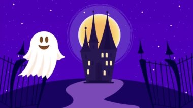 happy halloween animation with castle ,4k video animated