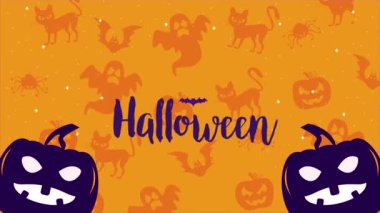 halloween celebration lettering with pumpkins ,4k video animated