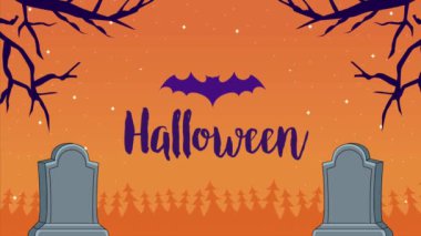 halloween celebration lettering with graveyards ,4k video animated