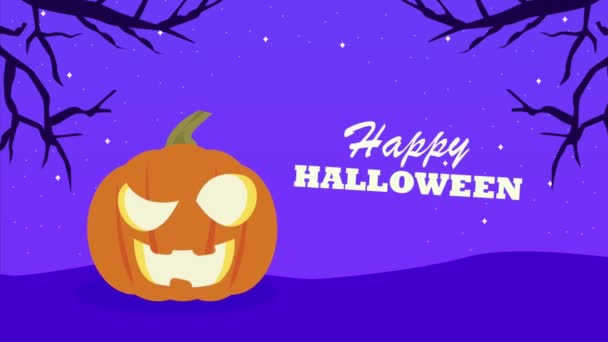 Happy Halloween Lettering Pumpkin Video Animated — Vídeo de stock