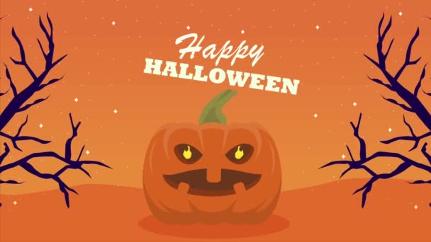 Happy Halloween Lettering Pumpkin Video Animated — Wideo stockowe