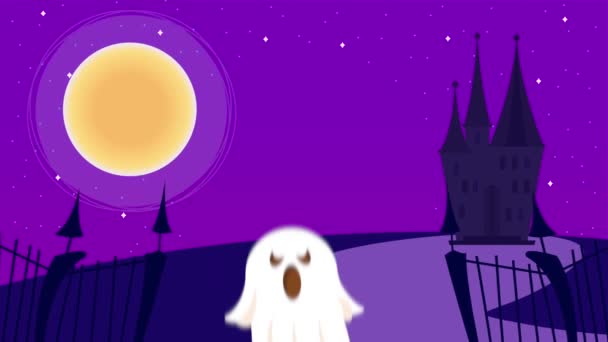 Щаслива Анімація Хеллоуїна Привидом Відео Анімовані — стокове відео