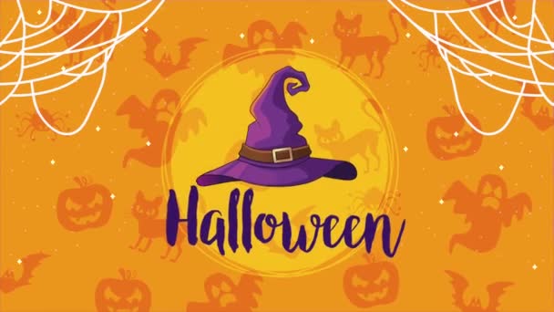 Halloween Celebration Lettering Witch Hat Video Animated — Wideo stockowe