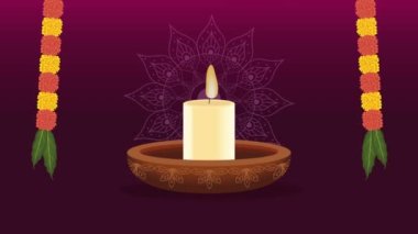 diwali festival animasyonu mum ile, 4k video animasyonu