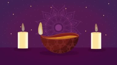 diwali festival animasyonu mumlarla, 4k video animasyonu